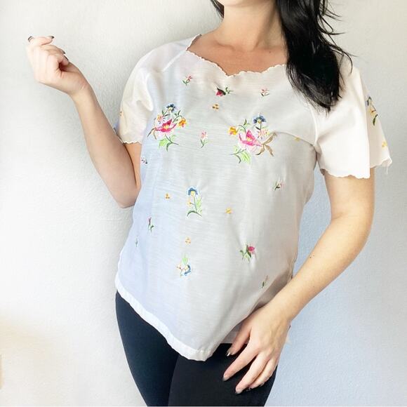 Vintage Floral Scalloped Sweetheart Top Size Large - Picture 1 of 4